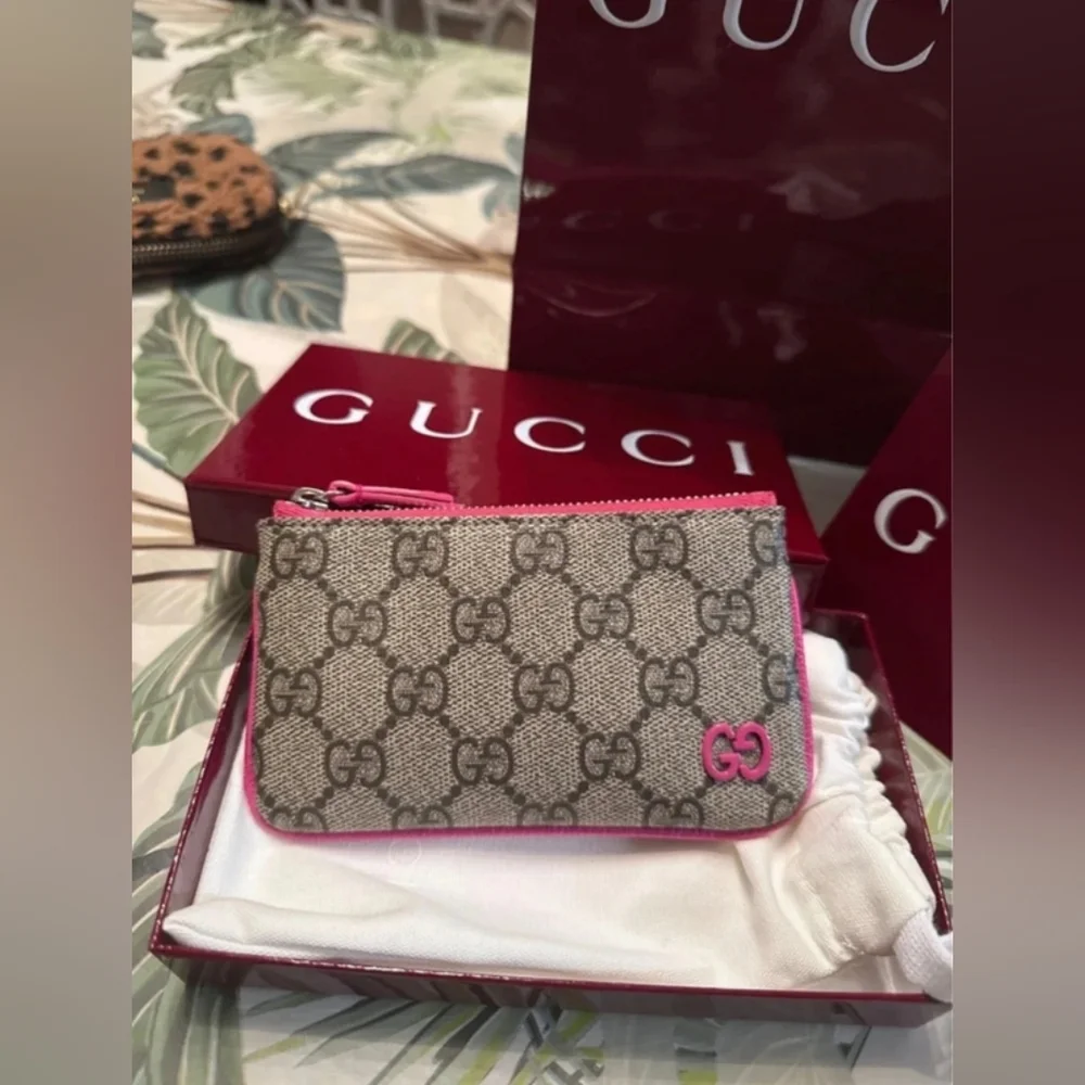 Gucci Pink Trim GG Canvas Zip Pouch